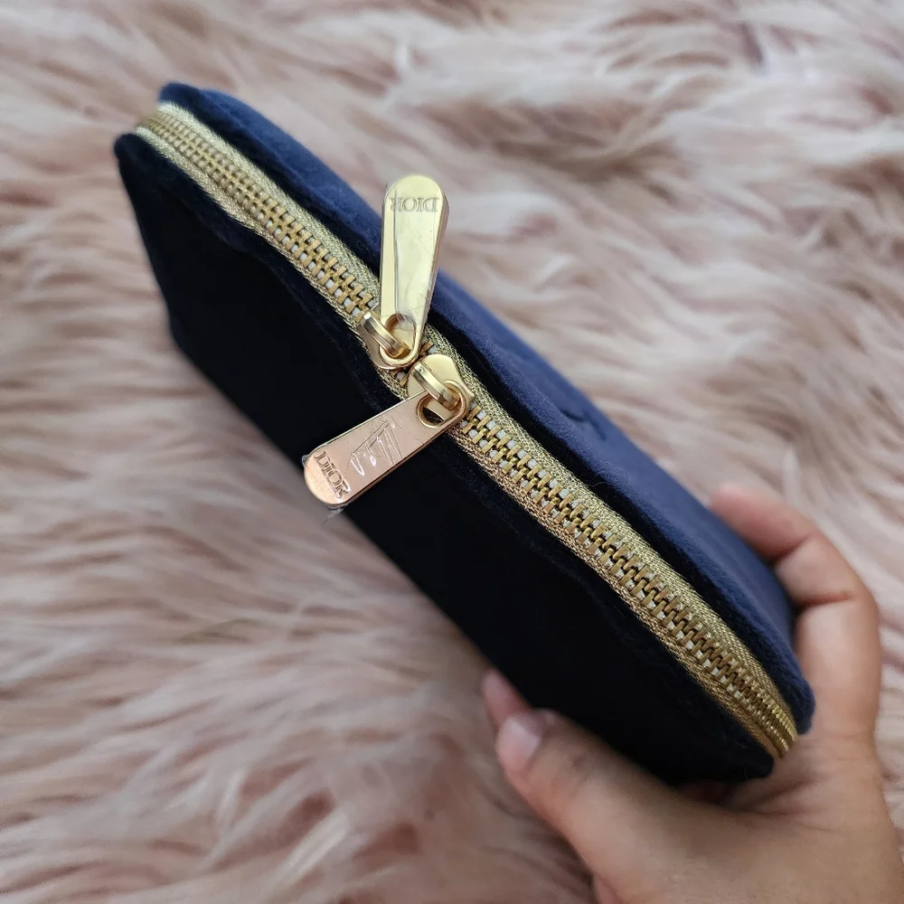 Christian Dior Beauty blue velvet zip makeup cosmetic bag